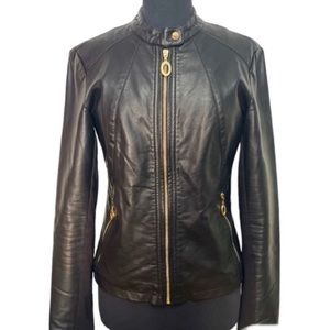 Ivanka Trump Faux Leather Jacket 💜 Black and Gold Size S EUC Women’s